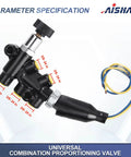 Universal Adjustable Proportioning Valve Kit With Easy Turn Knob For Master Cylinder 260-13190 260-11179 side view with threaded ports and adjustment knob.