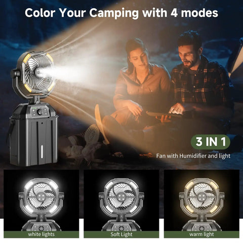 Rechargeable 9 Inch Misting Fan With Auto Swivel For Outdoor Chill, 25000mAh USB Battery Power Bank, 4 Mist Modes