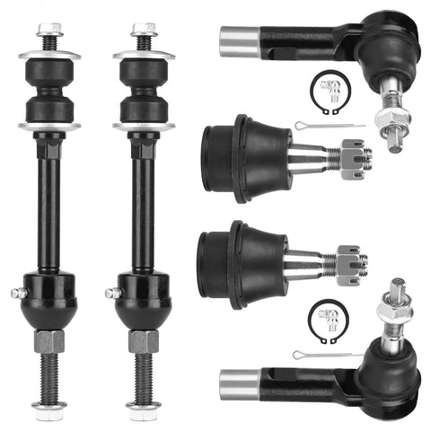 10-piece Dodge Ram 1500 front suspension kit: two upper control arms with ball joints, tie rod ends, sway bar links