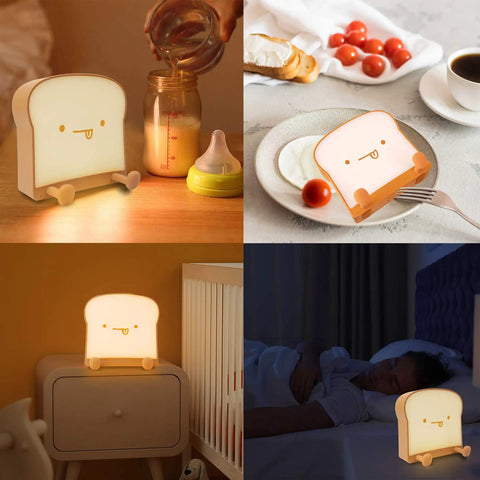 Cool Toast Bread LED Night Light With Rechargeable Battery Portable Bedside Lamp illuminating room and dining area