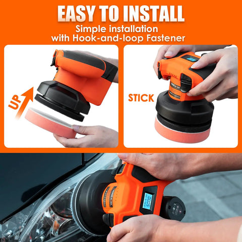 Cordless Car Buffer Polisher With Gamepad Grip For No Fuss Waxing, 12V 2.0Ah Battery And Cigarette Lighter Socket, 6 Variable Speeds Up To 5000 RPM, Swirl-Free Finish For Polished Cars