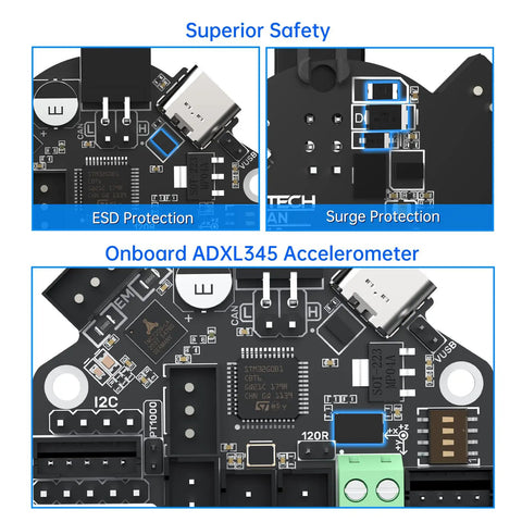 EBB36 Can Bus Adapter Board With Max31865 Hot End Pcb And Filament Break Detection For Blv Ender 3 showing PCB layout with USB and I2C connectors.