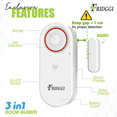 Diagram of 3 In 1 Door Alarm With Delay Chime And Siren Left Open Alert Gate Ajar Notifier For Home Office And Shop features