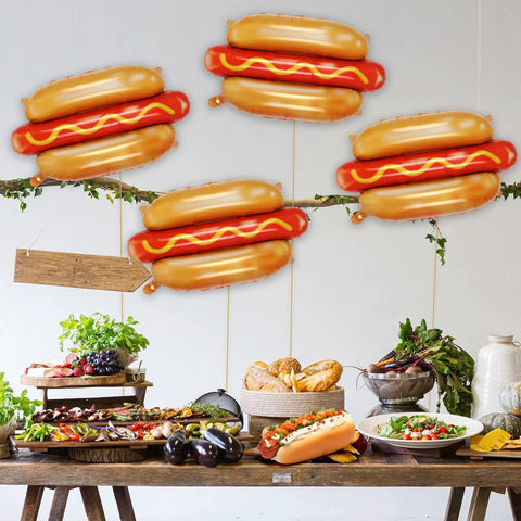 Giant Hot Dog Foil Balloons Set Of 6 That Inflate To 28 Inches Perfect For Picnic BBQs And Birthday Parties Food Theme Decor