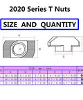 Heavy Duty Hammer Head T Slot Nuts Set For 20 Series Aluminum Profiles M3 M4 M5 Nickel Plated Carbon Steel 180 Piece Size Chart