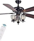 3-Light 52-Inch Ceiling Fan In Matte Black With Five Wooden Blades And Crystal Glass Shades Remote Control Indoor Use ETL Listed