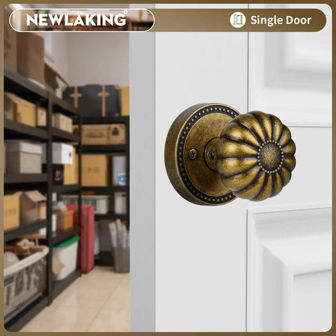Antique Brass Dummy Door Knob Set for Closet and Pantry Non Turning Interior Door Handles Vintage No Lock Pull Knob