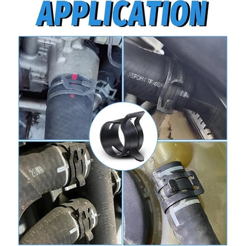 Spring Band Hose Clamps Assortment Kit For Fuel Line Swivel Pipe Pliers Stepless Tightening Tool That Is Totally Sick And Dope For Any Auto Gearhead Who Wants A Solid Fix Without Breaking The Bank. black spring band clamp on rubber hose in auto engine application