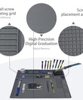 Extra Large Silicone Soldering Mat 21.6 By 13.8 Inches, Heat Resistant Up To 932 Degrees Fahrenheit, shown with scale and tool organizer