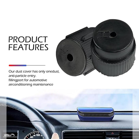 10 Pack Must Have Universal Car AC Valve Caps for High and Low Pressure Ports, shown with product features