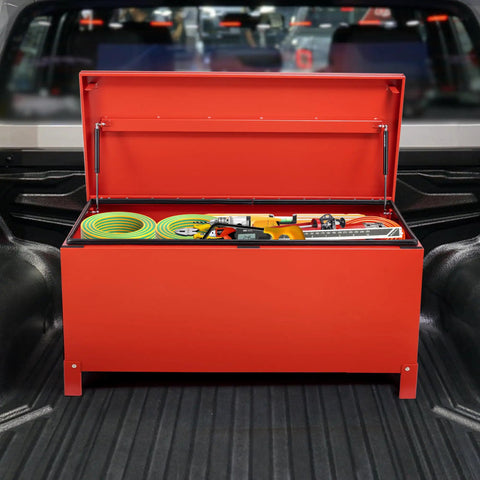 Beefy Aluminum Jobsite Tool Box With Dual Hydraulic Latches 36 X 15 Inch Industrial Storage Cabinet With Slick Burgundy Red Finish Legit Pro Gear For Work Trucks And Construction Sites