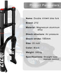 Beefy Fat Tire Mountain Bike Fork With 180mm Travel, 135mm Hub Spacing, 9mm QR, 74mm Disc, And Double Crown Suspension details