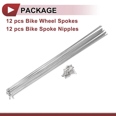 12 Pack 14G Bicycle Spokes 285mm 304 Stainless Steel Silver Tone Set For Bike Wheels Heavy Duty Pro Grade Spokes With Copper Nipples Included