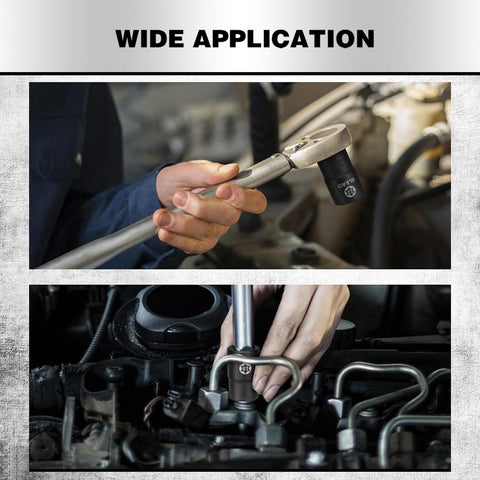 Mechanic using Inverted E Torx Socket Set for Impact Wrench on engine repairs, showcasing wide application, Pro Grade Chrome Vanadium E4-E24