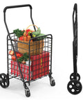 Go-To Grocery Cart With 360 Degree Swivel Front Wheels And 100 Lb Capacity, Collapsible Utility Cart with groceries, black, medium.