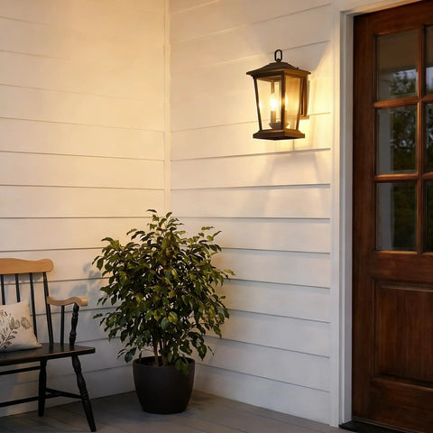 Rugged Outdoor Wall Lantern For Porches And Patios, Weatherproof Aluminum Sconce With Clear Glass Shade, Black Anti Rust Exterior Light Fixture, Easy No Fuss Install With Bottom Opening For Quick Bulb Replacement