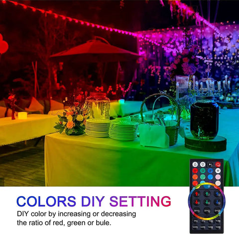 Outdoor 25W RGB LED Flood Lights 4 Pack With Remote Control Color Changing Patio Uplights illuminating a garden setting