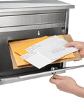 Locking Wall Mount Mailbox In Brushed Stainless Steel For Outdoors With Key Drop Box And Large 12.9 Inch Mail Slot in use