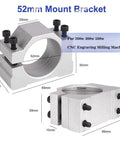 52mm mount bracket for Beefy 500W Air Cooled CNC Spindle Kit for DIY engraving and milling, shown with measurements and screws