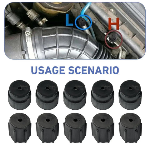 10 Pack Car AC Service Port Covers Kit for R134a Systems 13mm Low Pressure 16mm High Pressure Caps in engine bay