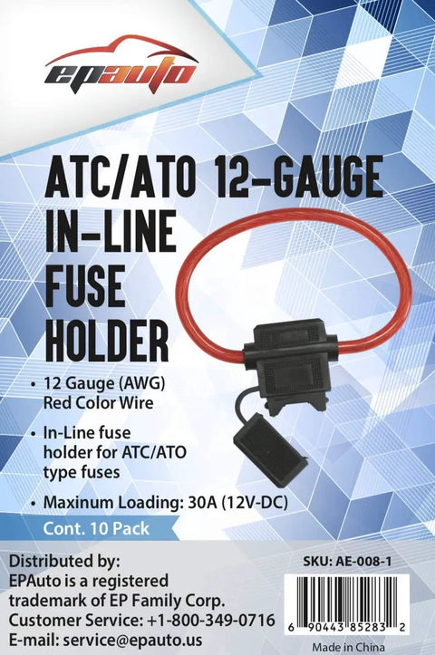 10 Pack 12 AWG In Line Fuse Blocks For ATC ATO Fuses Heavy Duty Red Wiring Harness Quick Snap Cover rated 30 Amps 12 Vdc