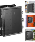 Outdoor Waterproof Junction Box Enclosure for Electrical Components and Outdoor Equipment, UV Resistant Weatherproof Plastic Housing for Gardens, Patios, and Industrial Sites, Heavy Duty Rugged Box With Easy Access, black wall-mounted