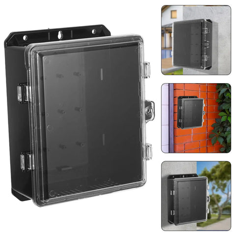 Outdoor Waterproof Junction Box Enclosure for Electrical Components and Outdoor Equipment, UV Resistant Weatherproof Plastic Housing for Gardens, Patios, and Industrial Sites, Heavy Duty Rugged Box With Easy Access, black wall-mounted