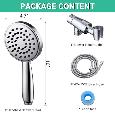 Package contents: Handheld Shower Head With Hose And Holder, Built From Stainless Steel And Brass, High Pressure Spray, Polished Chrome Finish