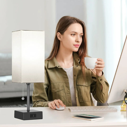 Set Of 2 Minimalist Table Lamps With AC Outlets For Bedroom, Cozy Night Light Vibe With 2700K 4000K 5000K Color Temperatures