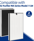 2-pack air purifier replacement filter for MA Series 112 V2.0, 3-in-1 filtration system with nylon pre-filter and activated carbon.