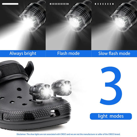 3 light modes for 4 Pack USB Rechargeable Clip On Headlights For Clogs Shoes And Sandals, Adjustable Light, Waterproof