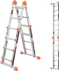 Frame Style 4 Step Extension Ladder, 11.4 Ft Telescoping Aluminum With Anti Slip Stabilizer Bar, 330 Lb Load, Multi Position Ladder For Stairs, Home, Roof, Outdoor Projects, Easy Open And Stable Setup, shown open and extended