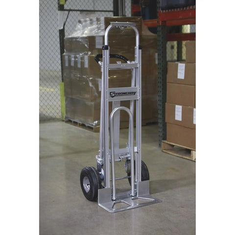 3-In-1 Aluminum Hand Truck And Platform Cart With Stair Climber Converts Between Upright Hand Truck Flat Platform And Stair Climbing Modes 550 Lb Upright Capacity And 770 Lb Platform Load Heavy Duty Utility Cart, upright in warehouse