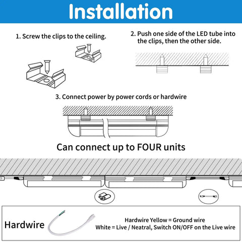 Installation instructions for 2 Foot LED Shop Light 25W 6500K 3200LM Beast Bright Clear Cover T8 Fixture Linkable Ceiling