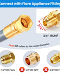 Natural Gas Grill Hose 10-Foot One Half Inch ID With Quick Connect Fitting showing flare appliance fittings details.