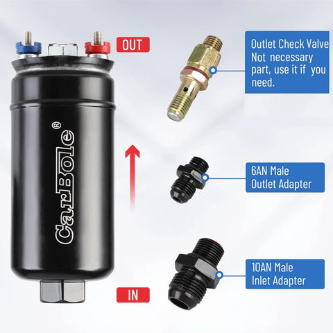 Universal 12V Inline Fuel Pump for EFI Systems, 300 LPH High Flow, Diesel and Gasoline Ready, External Pump With Mounting Bracket Clamp, Pre Filter Recommended with adapters