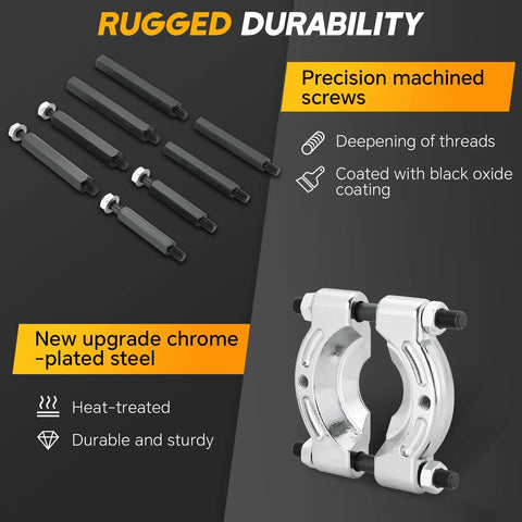Heavy Duty Bearing Separator Puller Set 5 Ton With 2 Inch And 3 Inch Jaws, chrome-plated steel, black oxide screws