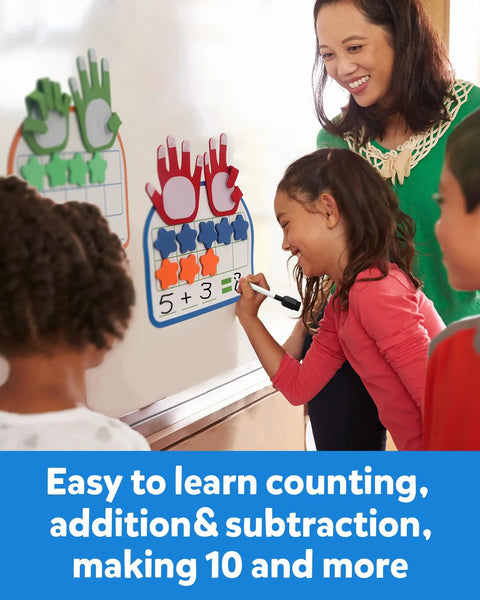 Children using Montessori Math Manipulatives Magnetic Ten Frame for Addition Subtraction Practice with Dry Erase Board