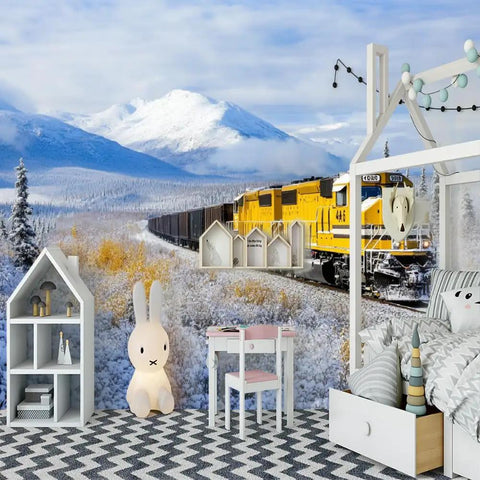 Steam Locomotive Wall Mural With Self Adhesive Backing, Large Train Wallpaper 78.7 by 55.2 Inches in child's room setting