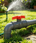 Top Shelf 3/4 Inch SCH80 Pvc Ball Valve With Slip Socket Ends for smooth flow control in backyard irrigation setup.