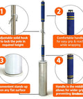 Heavy Duty Stretch Film Dispenser Pole Holder With 48 Inch Reach For Easy Pallet Wrapping, Fits 2 To 3 Inch Core Rolls And 12 To 24 Inch Lengths, Durable Steel Frame, Ergonomic Handle, Fast Fuss Free Warehouse Wrapping, adjustable hook and handle