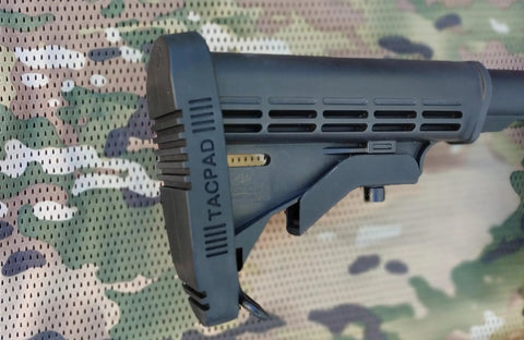 Tactical Butt Pad for 6 Position Rifle Stocks, Comfortable Shoulder Support, Reduces Recoil, Secure Fit, Black left side view