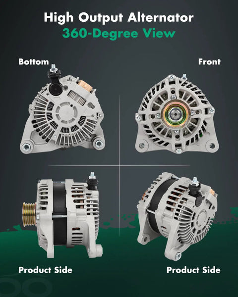 Plug And Play Alternator Replacement For Mazda CX5 CX3 MX5 Miata Mazda 3 2013 2019 2021 2.0L 2.5L Mazda6 2014 2021 And Toyota Yaris Yaris iA Scion iA 12V 100Amp 6 Groove Ready To Roll With OEM Grade Power, 360-degree view with front, bottom, and side perspectives