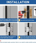 Installation steps for Pair Of Heavy Duty Hidden Door Hinges 9.7 Inch Concealed Flush Hardware with drills and screws.