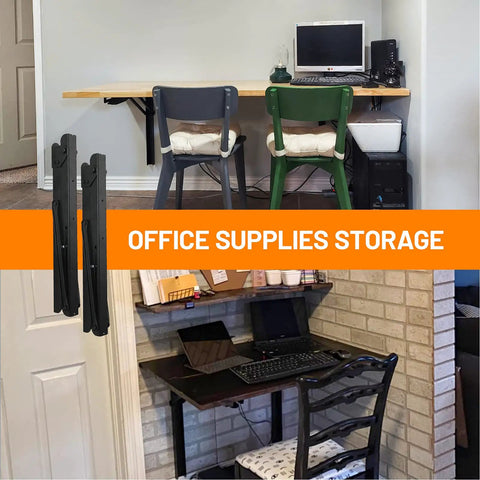 Desks with 24 Inch Heavy Duty Folding Shelf Brackets For Garage Wall Mounted Floating Shelves Supports Up To 500lb Collapsible Space Saving Steel Brackets Pack Of 2 No Board Included visible