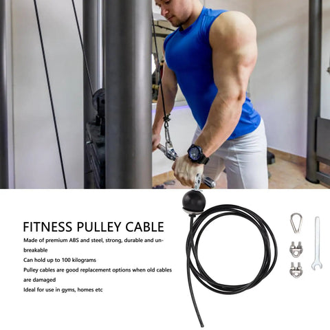 Man using Durable Fitness Pulley Cable With Stop Ball for Home Gym DIY Setup, product shown with ABS and steel build