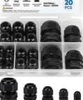 IP68 Waterproof Cable Gland Kit 20 Pack Nylon NPT Adjustable Connectors in storage box, various sizes visible
