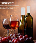 Snag These White PVC Heat Shrink Wine Bottle Caps A Dope One Hundred Pack To Keep Open Bottles Fresh With An Airtight Seal That Kills Oxidation Cold Zero Fuss Just Heat For A Snug Fit Around Any Neck Sweet For Weekend Sipping Or Quick Stashing, shown on wine bottles with glasses and grapes.