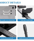Manual DIN Rail Cutter with anti-slip handle and 50cm ruler, detailed views of cutting blade, measurement scale, and handle