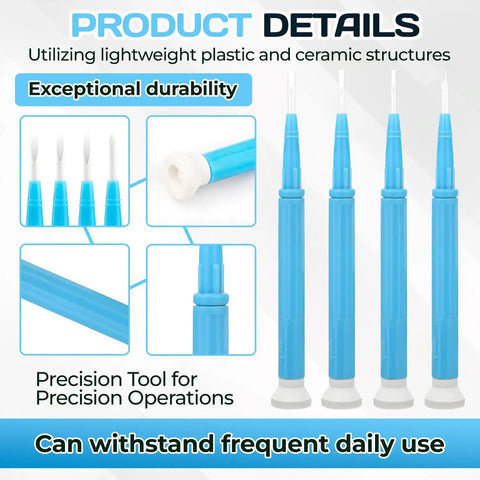 Pro Grade Precision Screwdriver Set Four Piece Ceramic Handle Tools with blue lightweight plastic and ceramic structure for precision tasks.